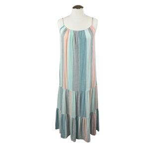 Women's Rails Adora Highland Stripe Linen Blend Tiered Drop‎ Waist Midi Dress XS